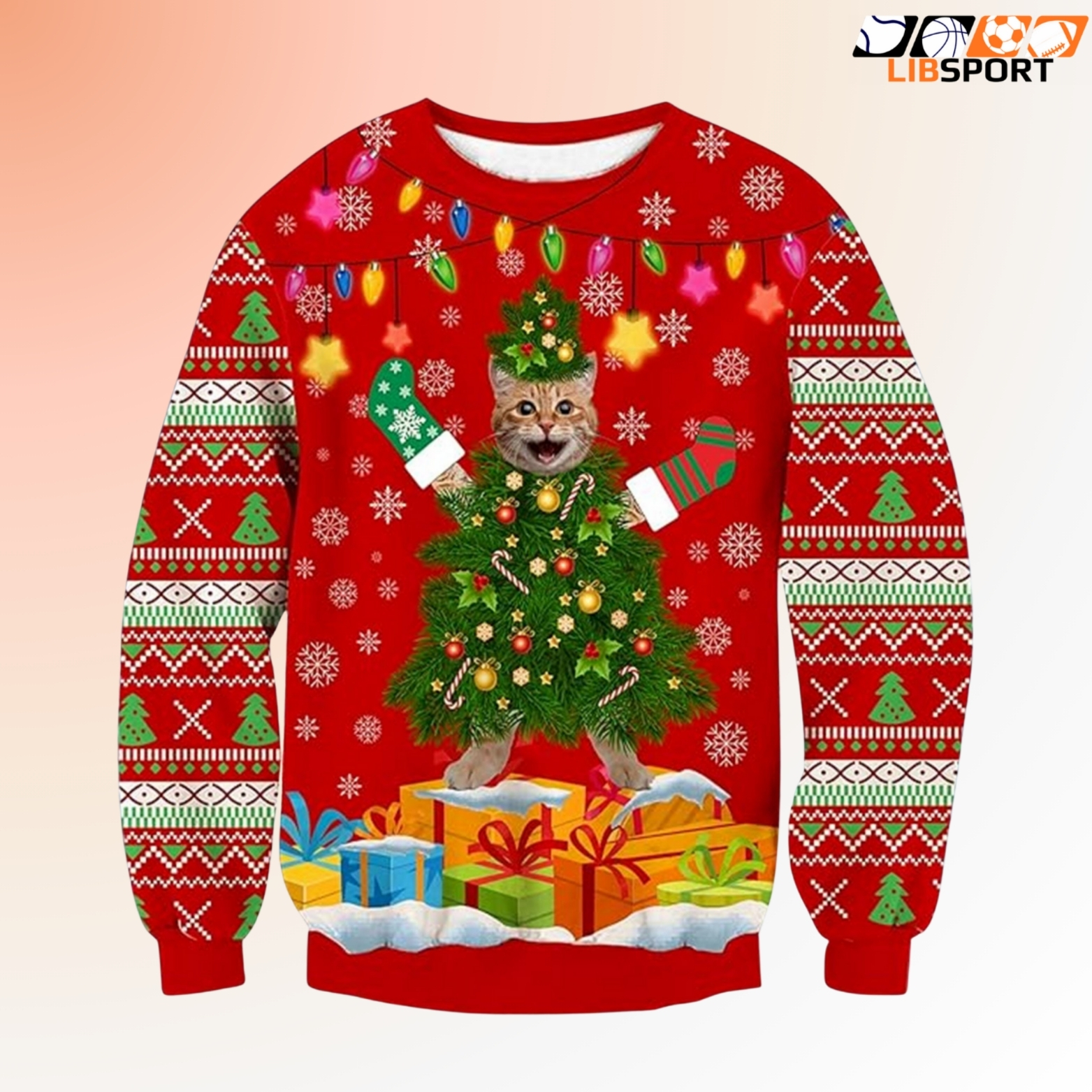 Cat Christmas Tree Ugly Sweater, Kitten Costume Holiday Jumper, Funny Xmas Gift For Cat Lovers